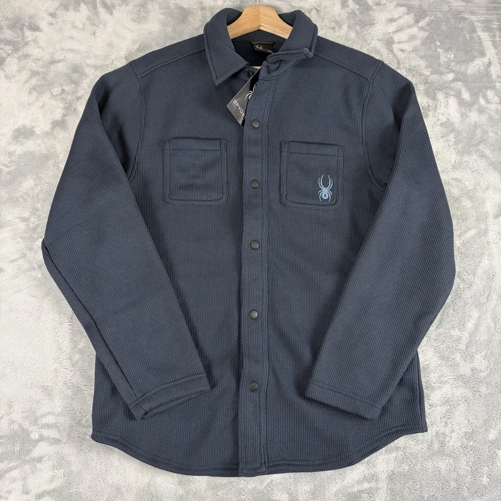 Spyder Mens Small Frontier Shirt Jacket Fleece Blue Snap Button Up NWT